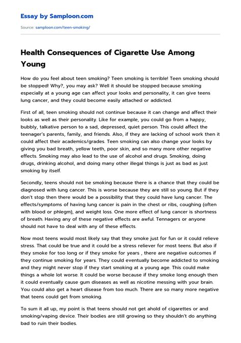 Health Consequences Of Cigarette Use Among Young Argumentative Essay On