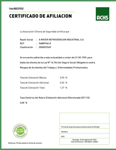 Certificado De Afiliación Certificado De Afiliacion Folio La