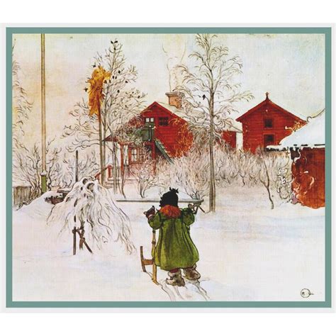Scandinavian Carl Larsson Yard Wash House In Snow Counted Cross Stitch