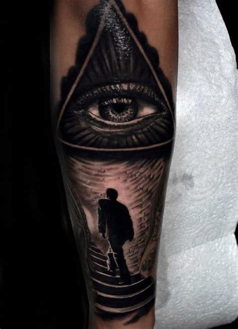 The illuminati tattoos are mainly black or black and gray, which looks even more powerful and emphasizes the mysterious allure of the symbol. 100 Illuminati Tattoos For Men - Enlightened Design Ideas