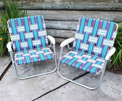 Vintage Webbed Lawn Chairpair Of Folding Camping Chairs Etsy Lawn Chairs Outdoor Chairs