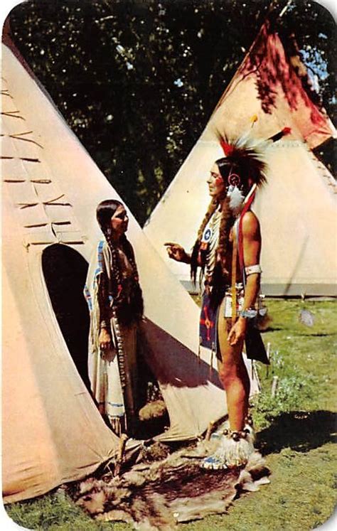 Sioux Indian Chief And Squaw South Dakota Sd Usa Indian Postcard
