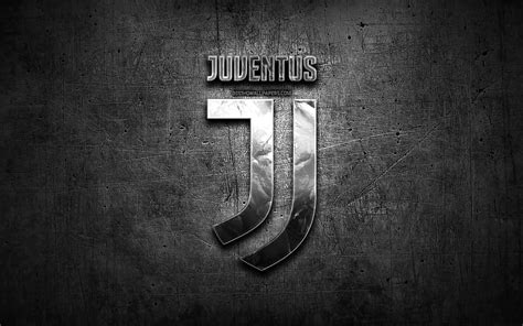 Juventus Fc Silver Logo Serie A Black Abstract Background Soccer