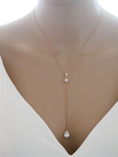 Crystal Lariat Drop Necklace With Detachable Backdrop Chain Etsy