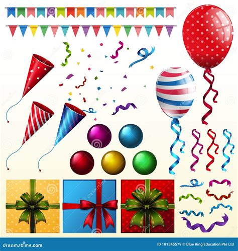 Party Elements With Balloons And Presents Stock Vector Illustration