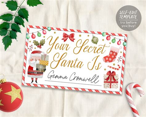 Your Secret Santa Is T Tag Editable Template Christmas From Santa