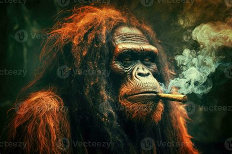 Rasta Orang Utan Monkey Ape Animal Smoking Ganja Weed Illustration