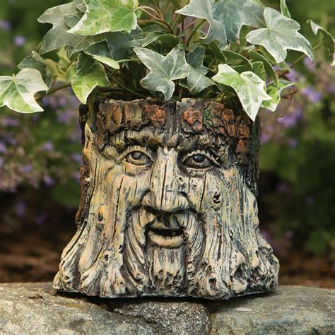 Tree Stump Sculpture Man Face Flower Pot Resin Garden Planters Home
