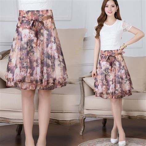2021 Summer Skirt Women Print Floral Chiffon Pleated Skirt Fashion High