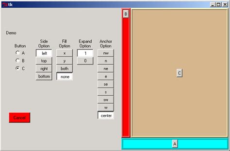 Several Pack Options For Controlling Layouts Within A Frame Side