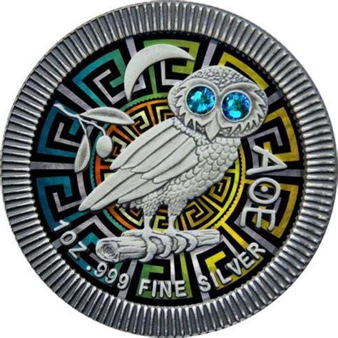 2020 Niue 2 Athenian Owl Blue Eyes 1oz Silver Coin Swarovski