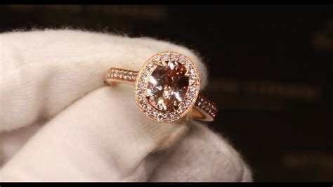 60624 Oval Morganite Halo Diamond Ring Set In 18ct Rose Gold Youtube