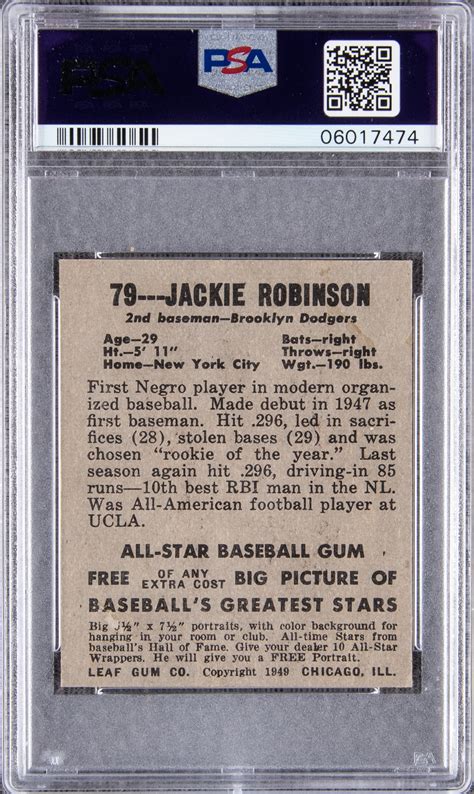 Lot Detail 1948 Leaf 79 Jackie Robinson Rookie Card Psa Nm 7