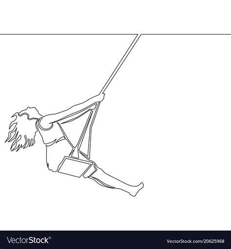 Continuous Line Drawing Girl Swinging On Swing Vector Image
