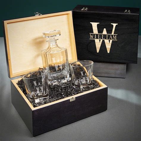 Colchester Engraved Crystal Decanter Set With Whiskey Glasses Ebony
