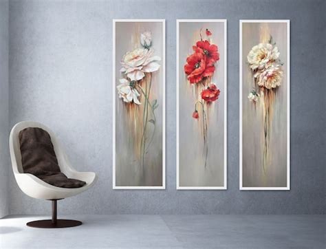 Long Vertical Painting Large Abstract Flowers Wall Art Work Etsy