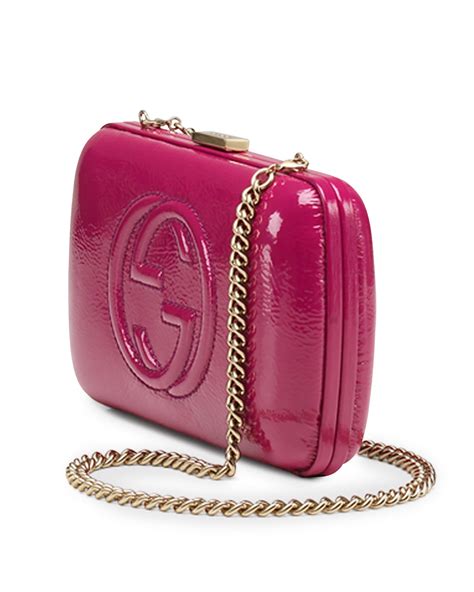 Gucci Broadway Patent Leather Minaudiere Clutch Fuchsia