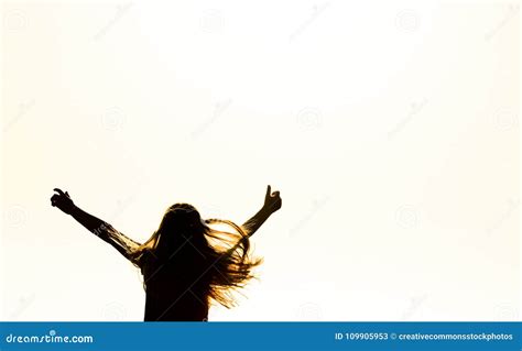 Silhouette Of Woman Raising Her Hands Picture Image 109905953