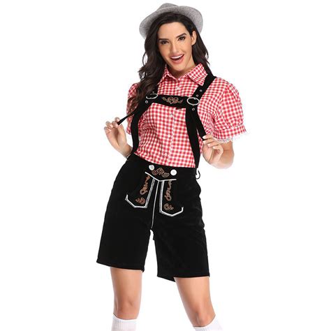 women s bavarian beer girl suspenders and gingham shirt oktoberfest lederhosen costume n19873