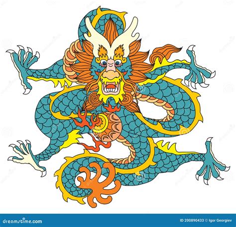 Traditional Japanese Dragon Tattoo Set Of Labels And Elements Vector