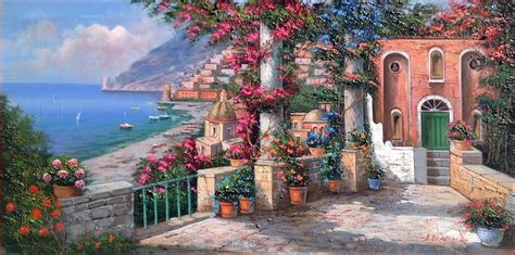 Positano Coast Gulf View Painting By Ernesto Di Michele