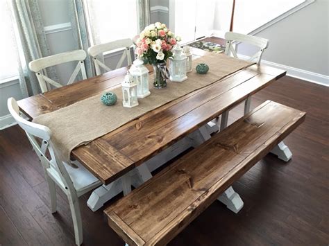 You can place a bench against the wall if your kitchen table is in a corner and then add a few extra. Farmhouse Table & Bench - Shanty 2 Chic
