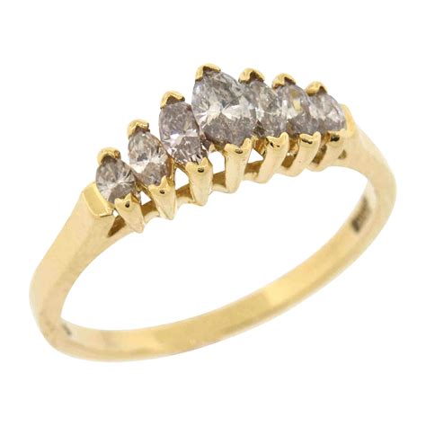 Ladies Real 14k Gold Genuine Diamond Marquise 7 Stone Ring Band Womens