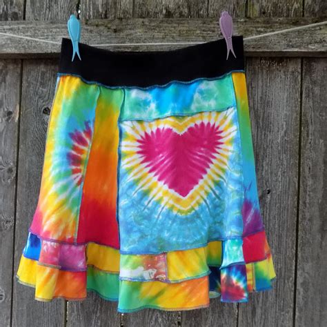 short tie dye skirt i heart you rainbow hippie girl old