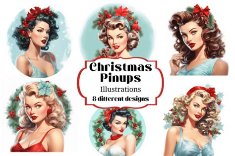 8 Christmas Pinup Girl Illustrations Graphic By Laura Beth Love