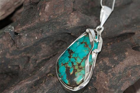 Amazing Turquoise Pendant Fitted In Sterling Silver Setting Turquoise