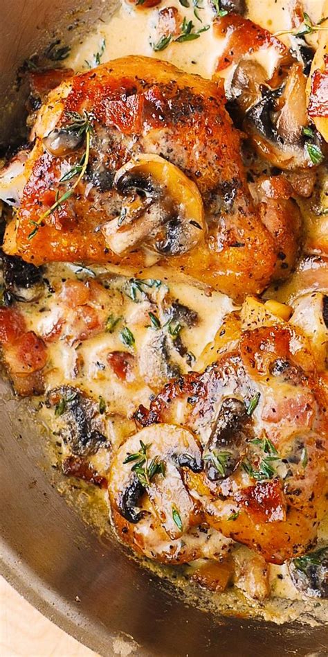 Chicken Thighs With Creamy Mushroom And Bacon Sauce Chicken Dinner