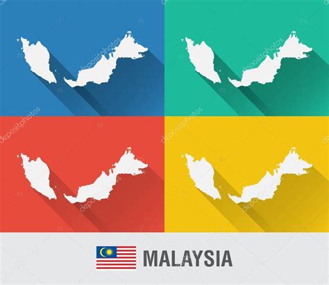 Malaysia World Map In Flat Style With 4 Colors Stock Vector Image By