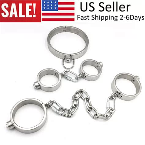 real stainless steel bondage neck collar handcuffs ankle cuffs heavy duty bdsm 40 75 picclick