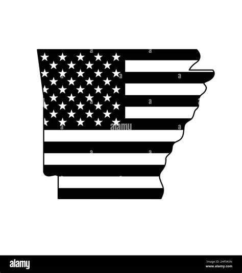 Arkansas State Map Simplified Shape With Usa Flag Black And White Symbol Vector Isolated On