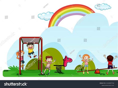 Happy Children Playing Playground Stock Illustration 2102897716