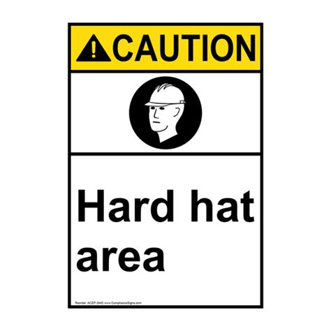 Vertical Hard Hat Area Sign Ansi Caution Ppe Hard Hat