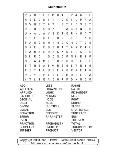 Johns Word Search Puzzles Mathematics