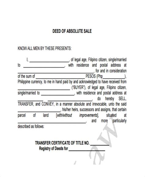 Deed Of Sale Of Land Forms
