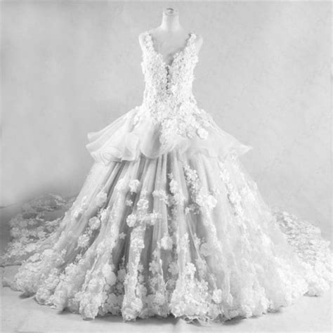 Fairy Ball Gown Illusion Neckline Sheer Back Tulle Flower Wedding Dress