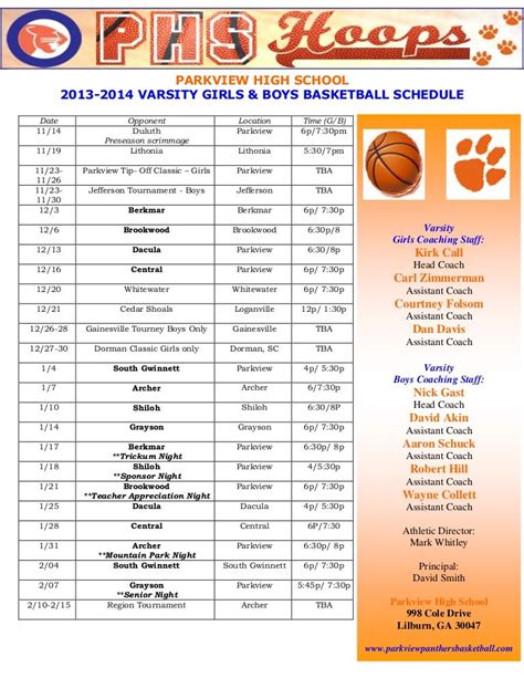 2013 2014 Varsity Basketball Schedule
