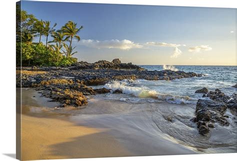 Coastline Of Maui With Rugged Lava Rock A Beach And Palm Trees Kihei