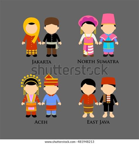 Indonesian Boys Girls Traditional Costume Learning Stock