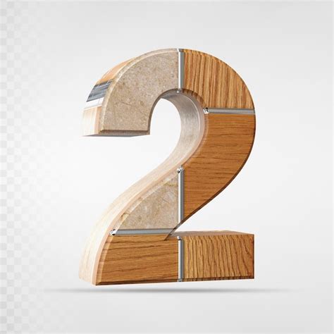 Premium Psd Number 2 With Style Wood 3d Rendering