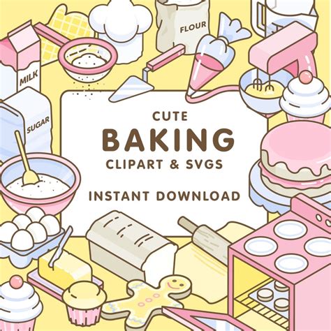 Baking Clipart Digital Drawing Bakery Poster Cute Instant Etsy