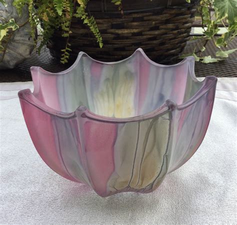Vintage Rueven Glass Art Glass Hand Painted Bowl Nouveau Art Glass Co 1950s By Vintasticco On