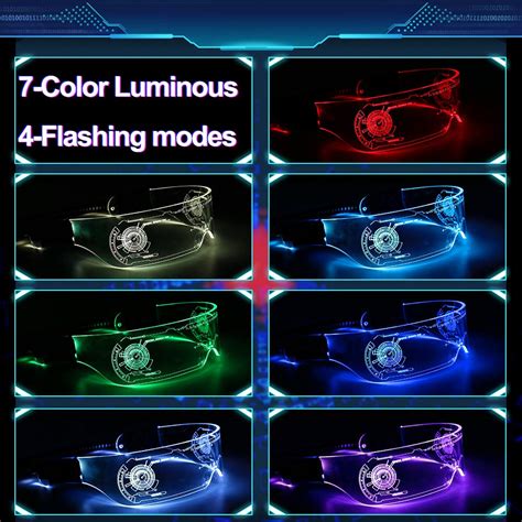 safebao led light up glasses for adult with 7 colors and 4 modes rechargeable futuristic style
