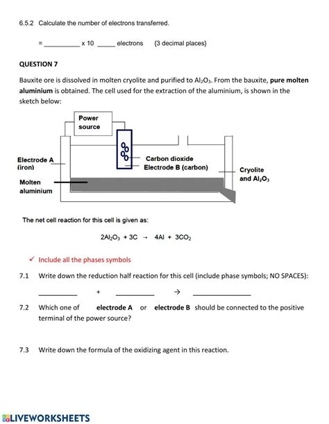 Electrochemistry Test Grade 12 Worksheet Live Worksheets