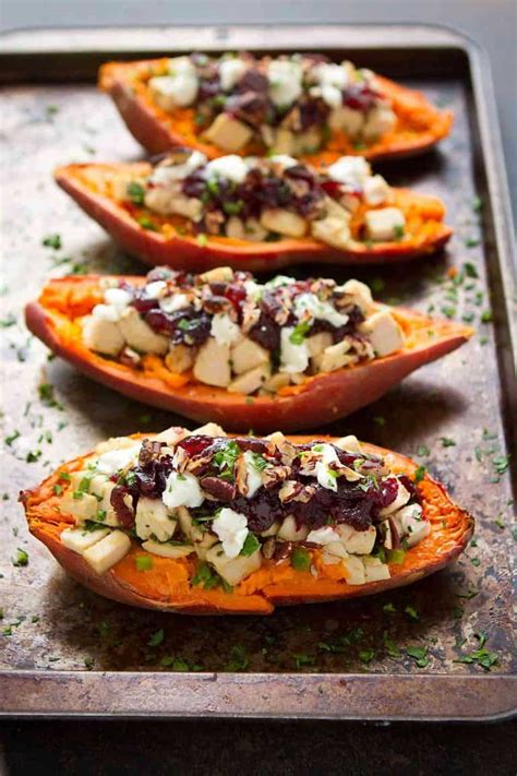 Turkey Cranberry And Goat Cheese Stuffed Sweet Potatoes Or Wchicken