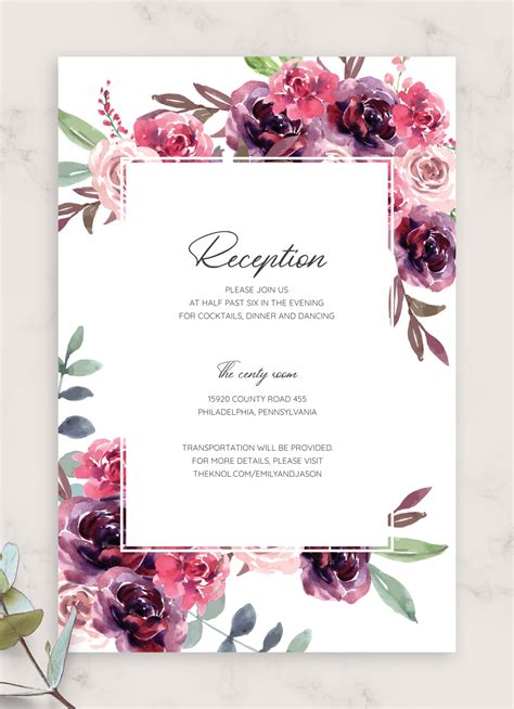 Check spelling or type a new query. Download Printable Burgundy Floral Wedding Reception Card PDF