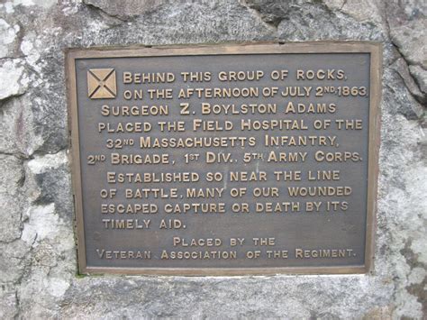 The plaque marking the location of Surgeon Adams' field hospital was placed here in 1895, one 